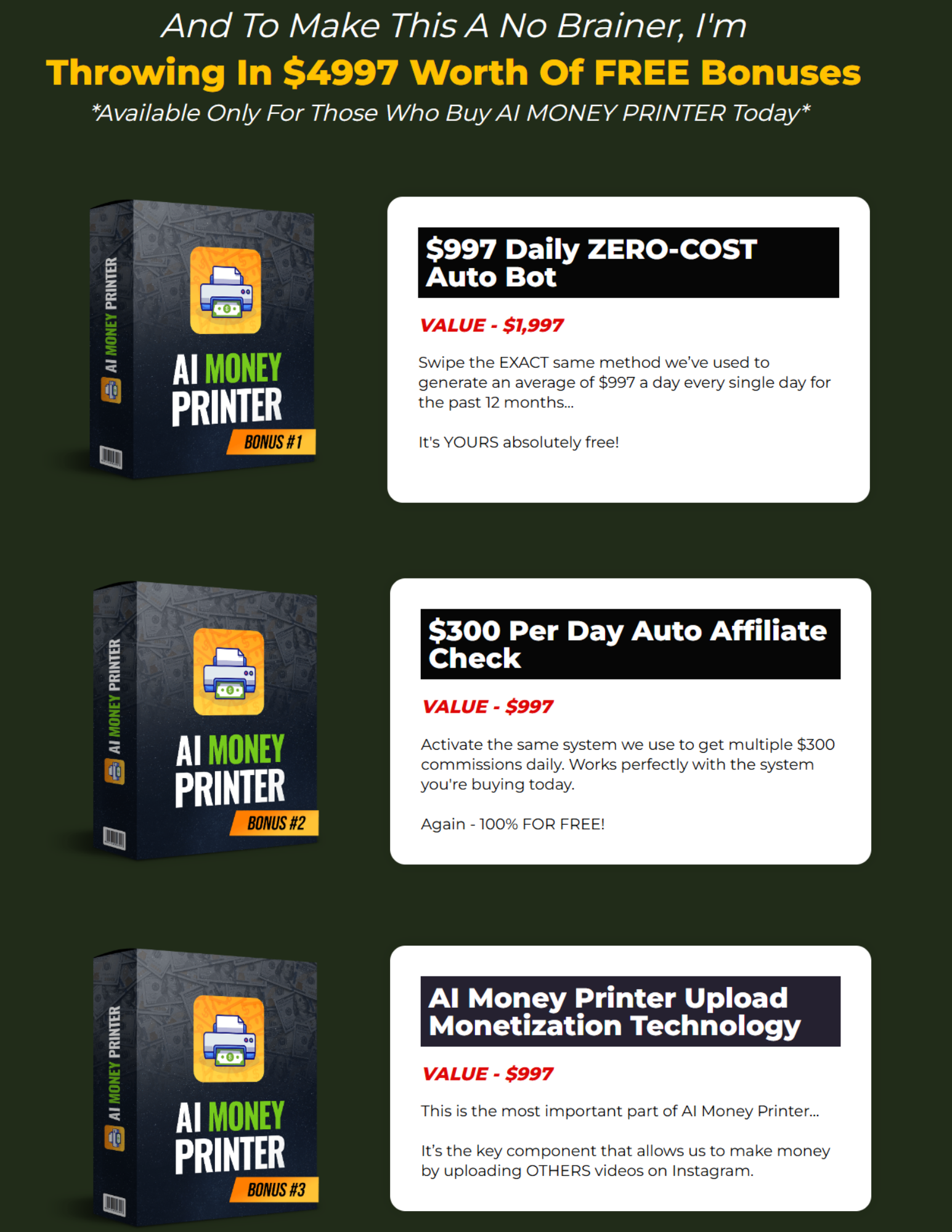 AI Money Printer bonuses
