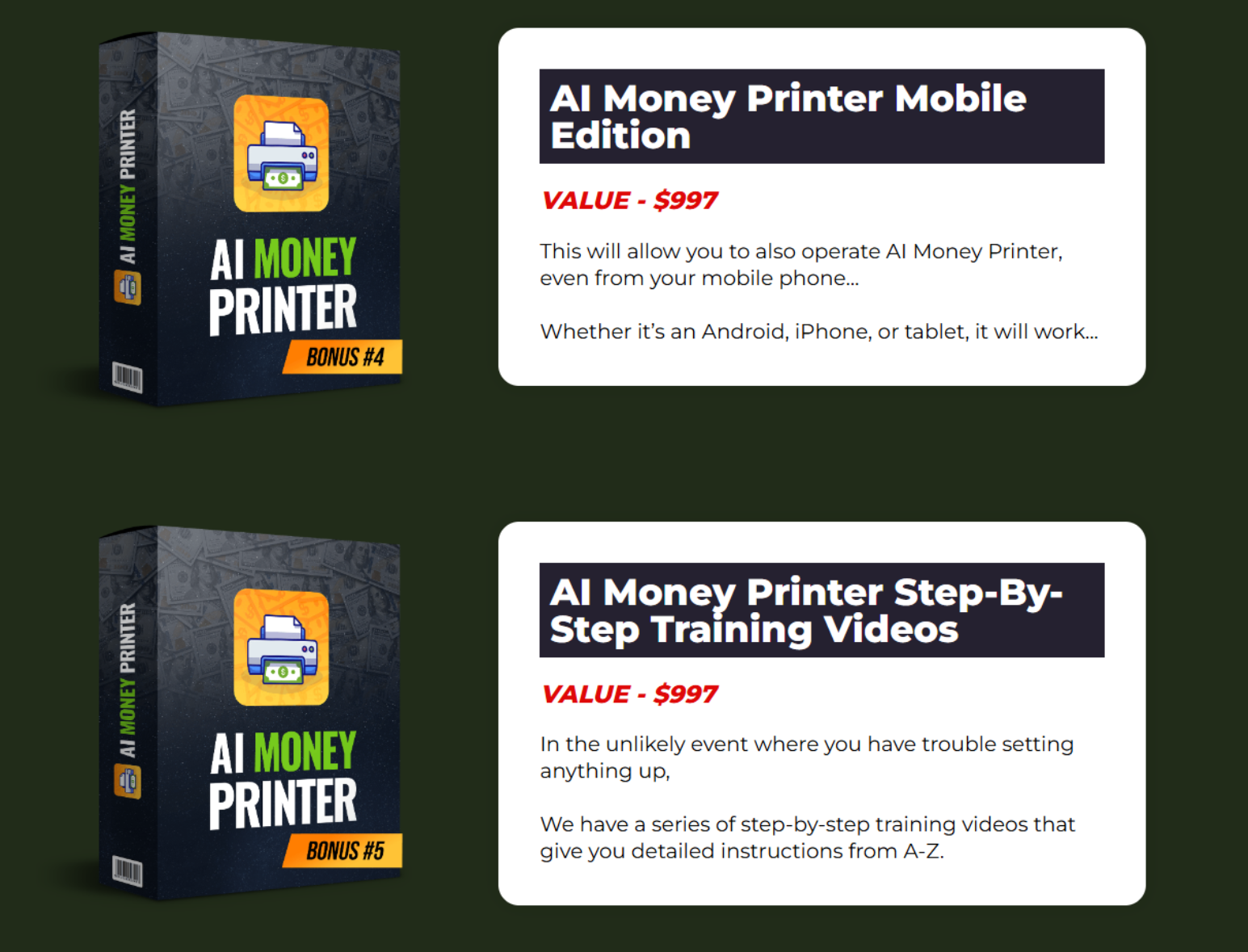 AI Money Printer bonuses